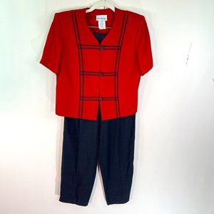 Vintage Petite Perceptions Pants Suit Set Womens Size 10 Red Black Made in USA